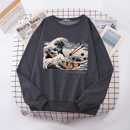 Damen Sweatshirt Wellen-Design Gemütlich Norvielle