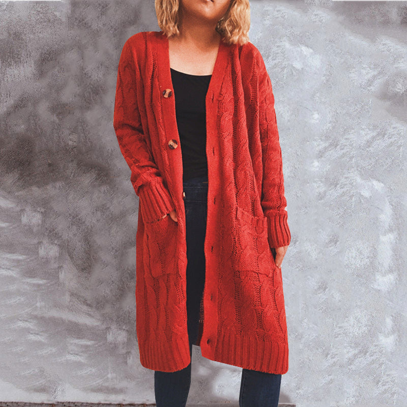 Damen Grobstrick Cardigan mit Taschen und Knöpfen Beige