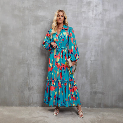 Damen Maxi-Kleid Langarm Floralmuster