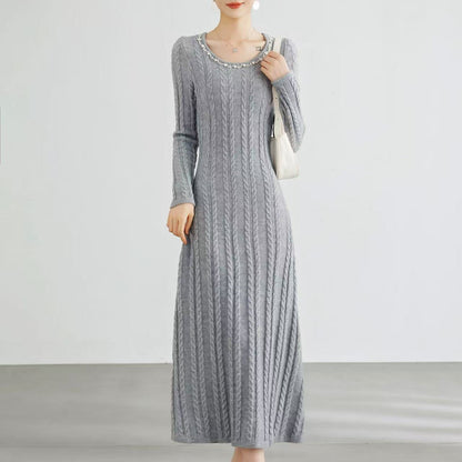 Damen Strickkleid Zopfmuster Dekorativ Norvielle