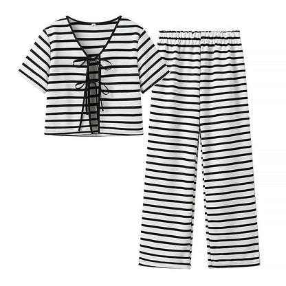 Damen Palazzo-Hosen Gestreift Elastischer Bund