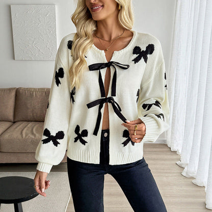 Damen Strickcardigan mit Schleifenakzenten Lässiger Schnitt