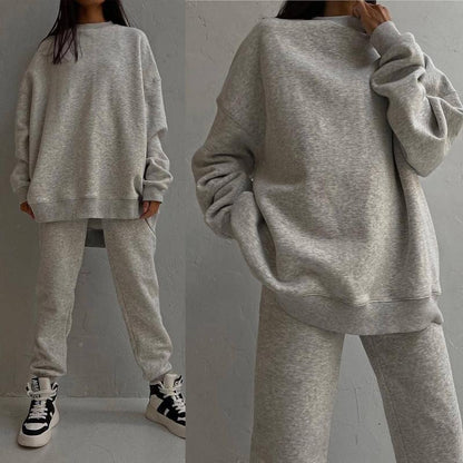 Damen Oversize Loungewear Set Hochkragen Elastisch Beige
