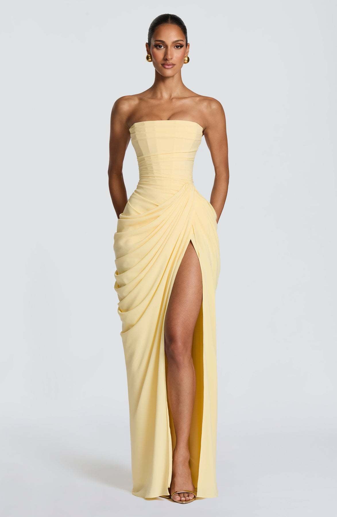 Damen Abendkleid Langarm Asymmetrisch Norvielle