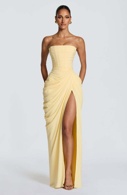 Damen Abendkleid Langarm Asymmetrisch Norvielle