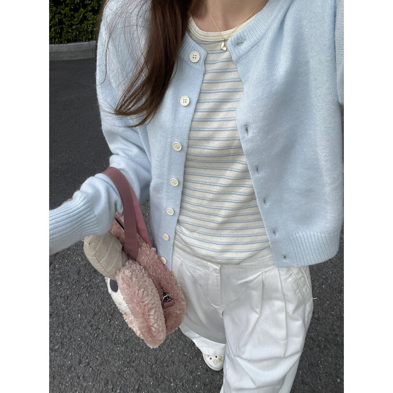 Damen Strickjacke Rundhalsausschnitt Edelknöpfe Norvielle