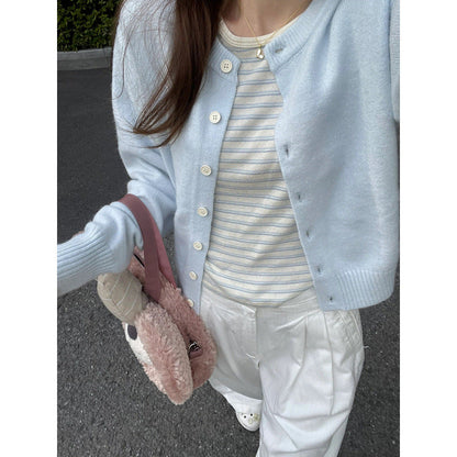 Damen Strickjacke Rundhalsausschnitt Edelknöpfe Norvielle
