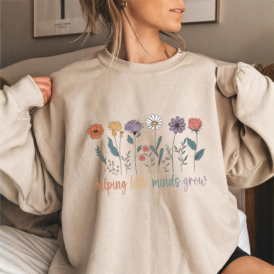 Damen Sweatshirt Voluminöse Ärmel Blumen Motiv Weiss
