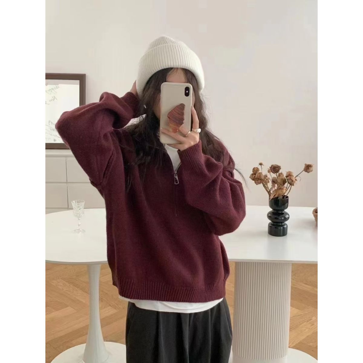 Damen Pullover Halb-Reißverschluss Norvielle