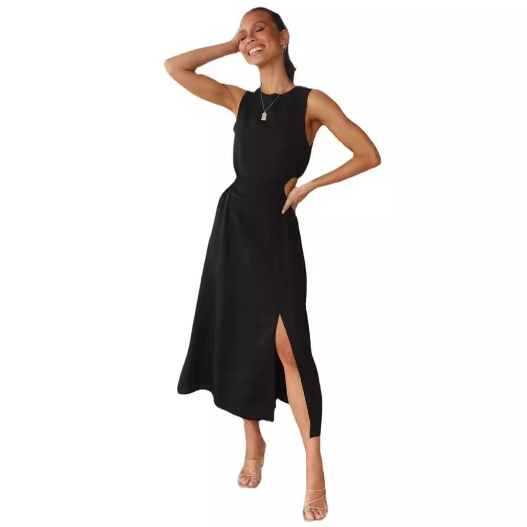 Damen Midikleid Hochgeschlitzt Raffung Norvielle