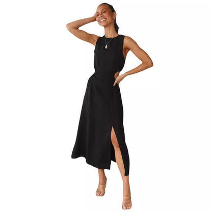 Damen Midikleid Hochgeschlitzt Raffung Norvielle