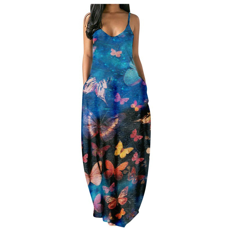 Damen Maxikleid Tie-Dye Muster V-Ausschnitt
