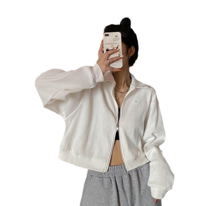 Damen Cropped Fleecejacke Modern Reißverschluss Lässige Ärmel