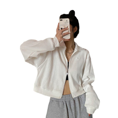 Damen Cropped Fleecejacke Modern Reißverschluss Lässige Ärmel