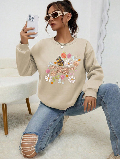 Damen Sweatshirt Floralmuster Baumwolle Weiß