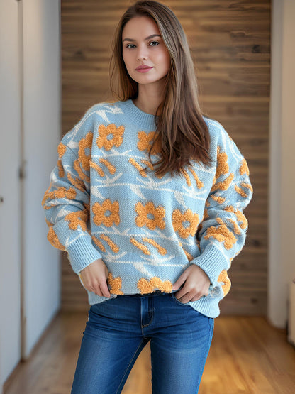 Damen Strickpullover Kuschelig Floral 3D-Applikationen Norvielle