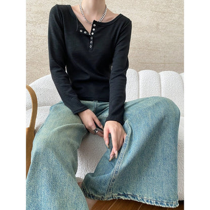 Damen Langarmshirt mit Knöpfen Norvielle