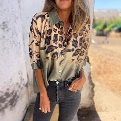 Damen Seidenbluse Leo-Muster Elegante Bluse