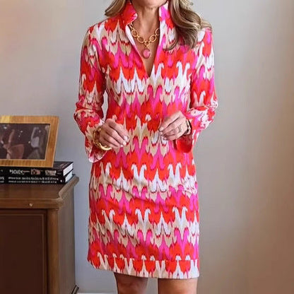 Damen Hemdblusenkleid Modernes Muster Elegante Taillierung