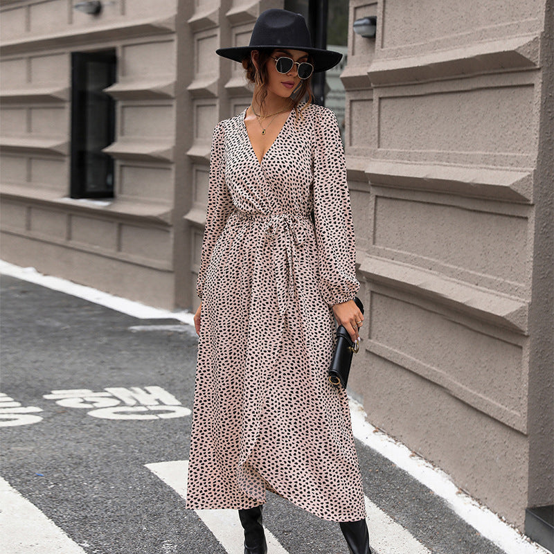 Damen Wickelkleid Rüschen Dots Dunkelblau