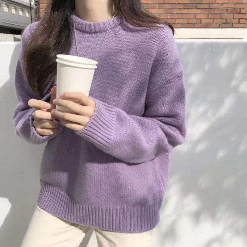 Damen Strickpullover Rundhals Baumwolle Bequem