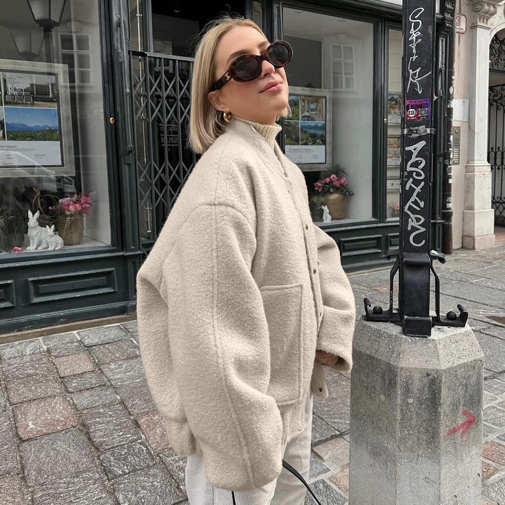 Damen Oversized Fleecejacke Knopfverschluss Norvielle