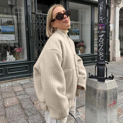 Damen Oversized Fleecejacke Knopfverschluss Norvielle