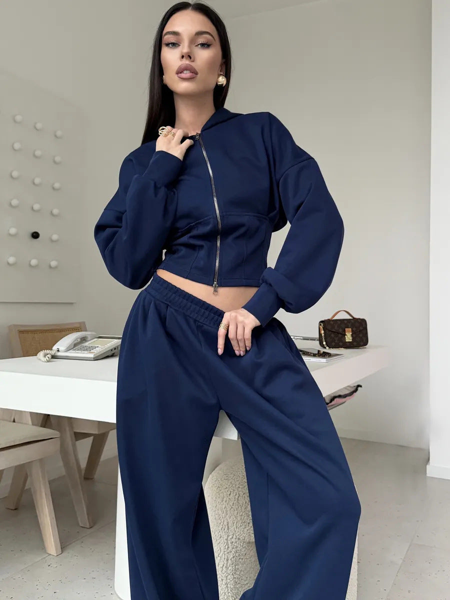 Damen Urban Hoodie Set Cropped mit weiter Hose