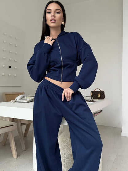 Damen Urban Hoodie Set Cropped mit weiter Hose