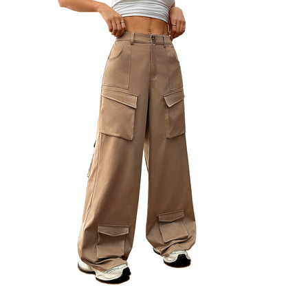 Damen Cargo-Hose Weite Passform Elastischer Bund Beige