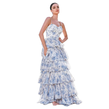 Damen Maxikleid Boho-Stil mit Blumenmuster und Herz-Ausschnitt