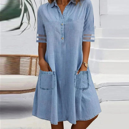 Damen Hemdblusenkleid mit Taschen Moderner Schnitt Norvielle