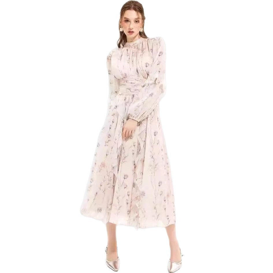 Damen Maxikleid mit Rüschen und Halsbündchen Floral