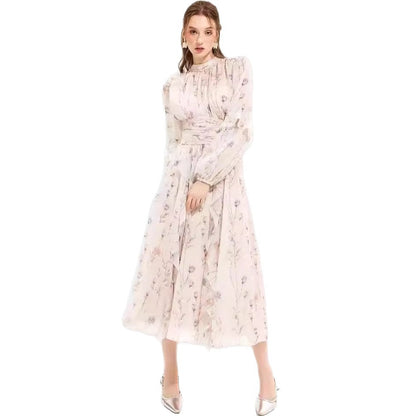 Damen Maxikleid mit Rüschen und Halsbündchen Floral