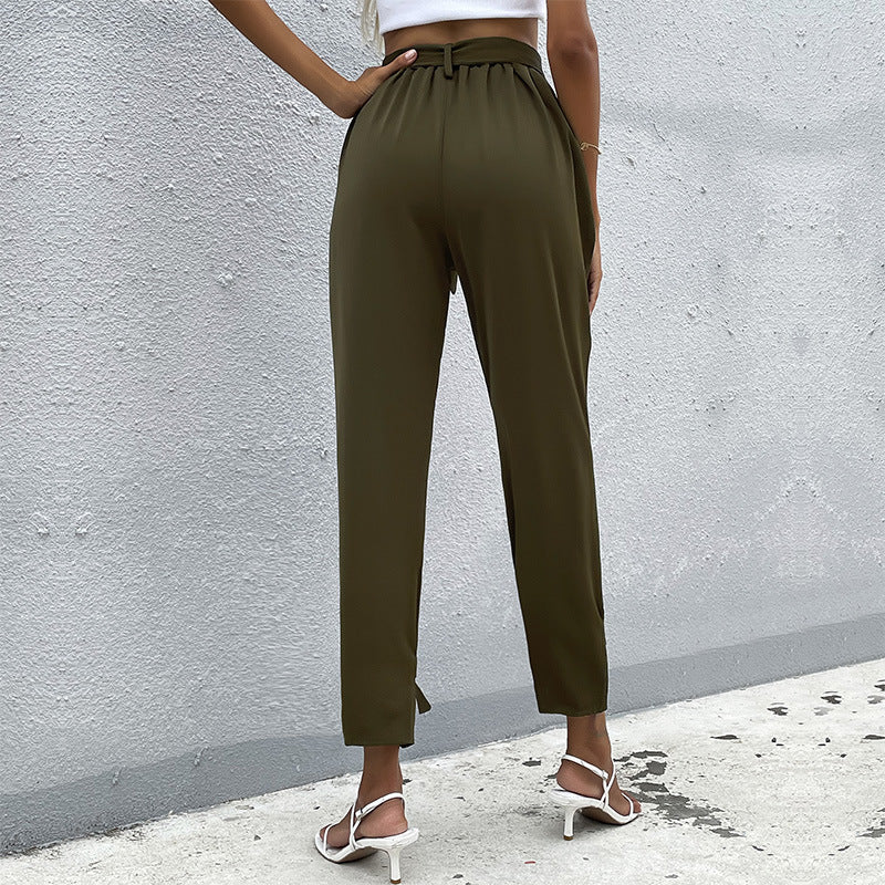Damen Chinohose Lässig Mit Bindegürtel