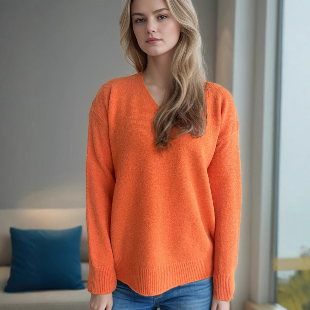 Damen Pullover V-Ausschnitt Weiches Strickstoff Norvielle