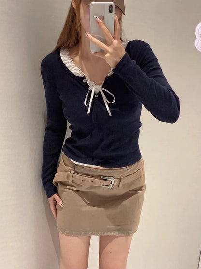 Damen Langärmliges Henley-Shirt Weicher Baumwollmix Norvielle