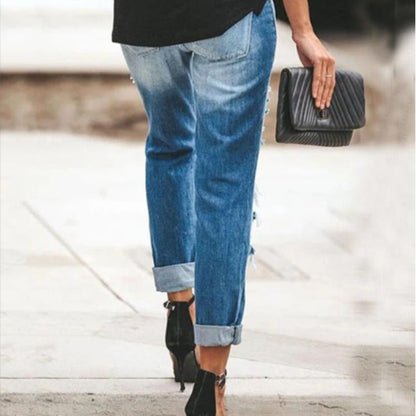 Damen Slim-Fit Jeans Destroyed Ausfransungen