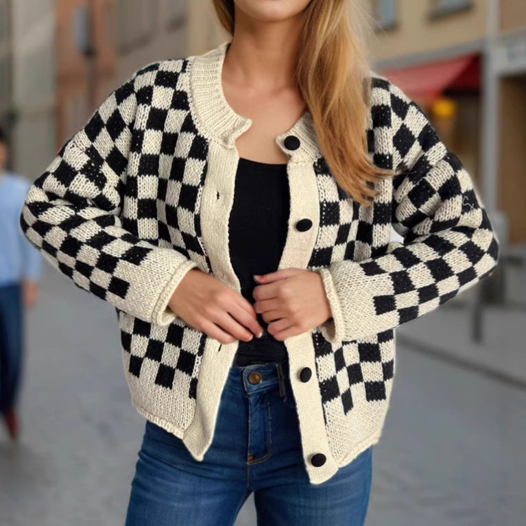 Damen Strickjacke Gemustert Große Knöpfe Locker Norvielle