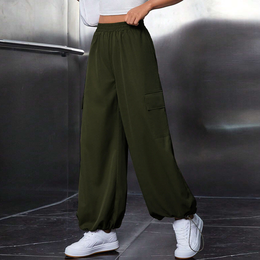 Damen Cargo-Hose Elastischer Bund Weite Beine Norvielle