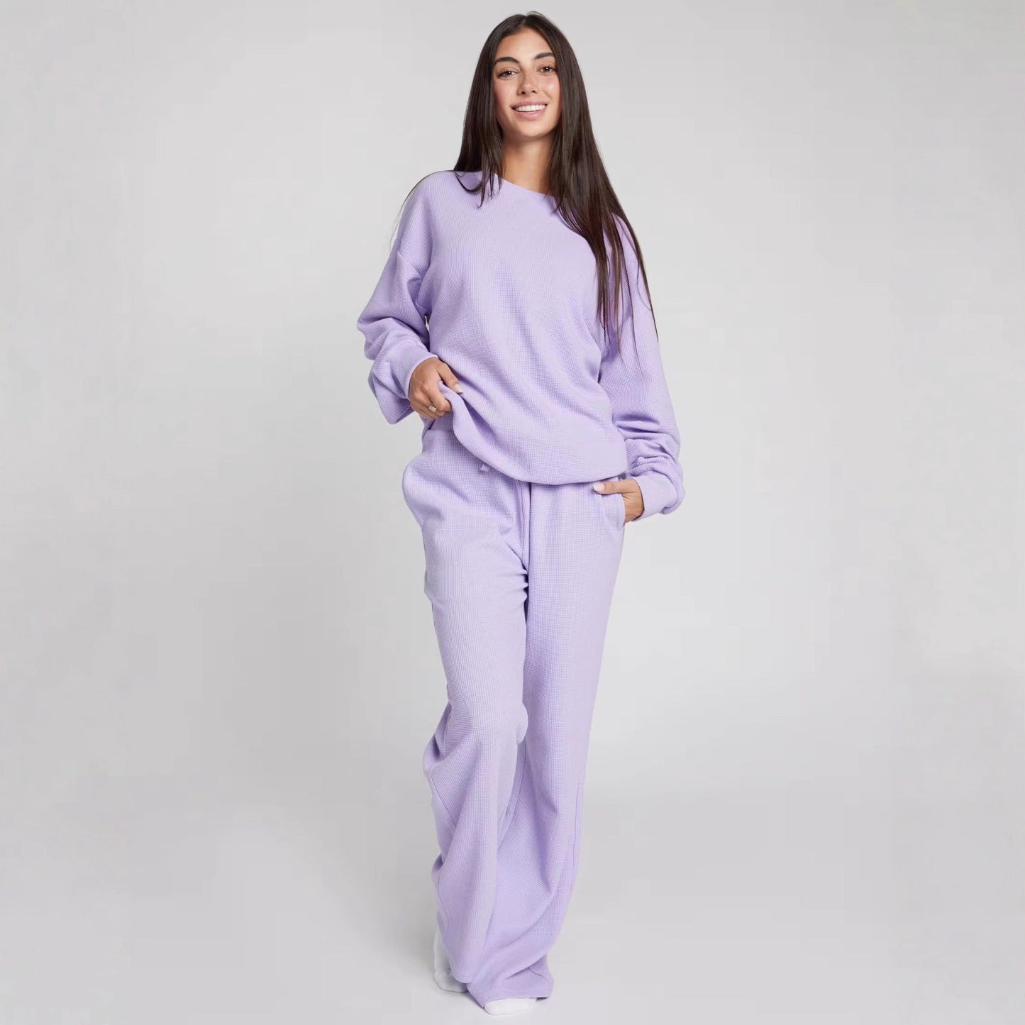 Damen Sweatshirt Waffelmuster Bequem Norvielle - Norvielle