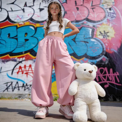 Damen Sweatpants Elastischer Bund Weite Beinpartie