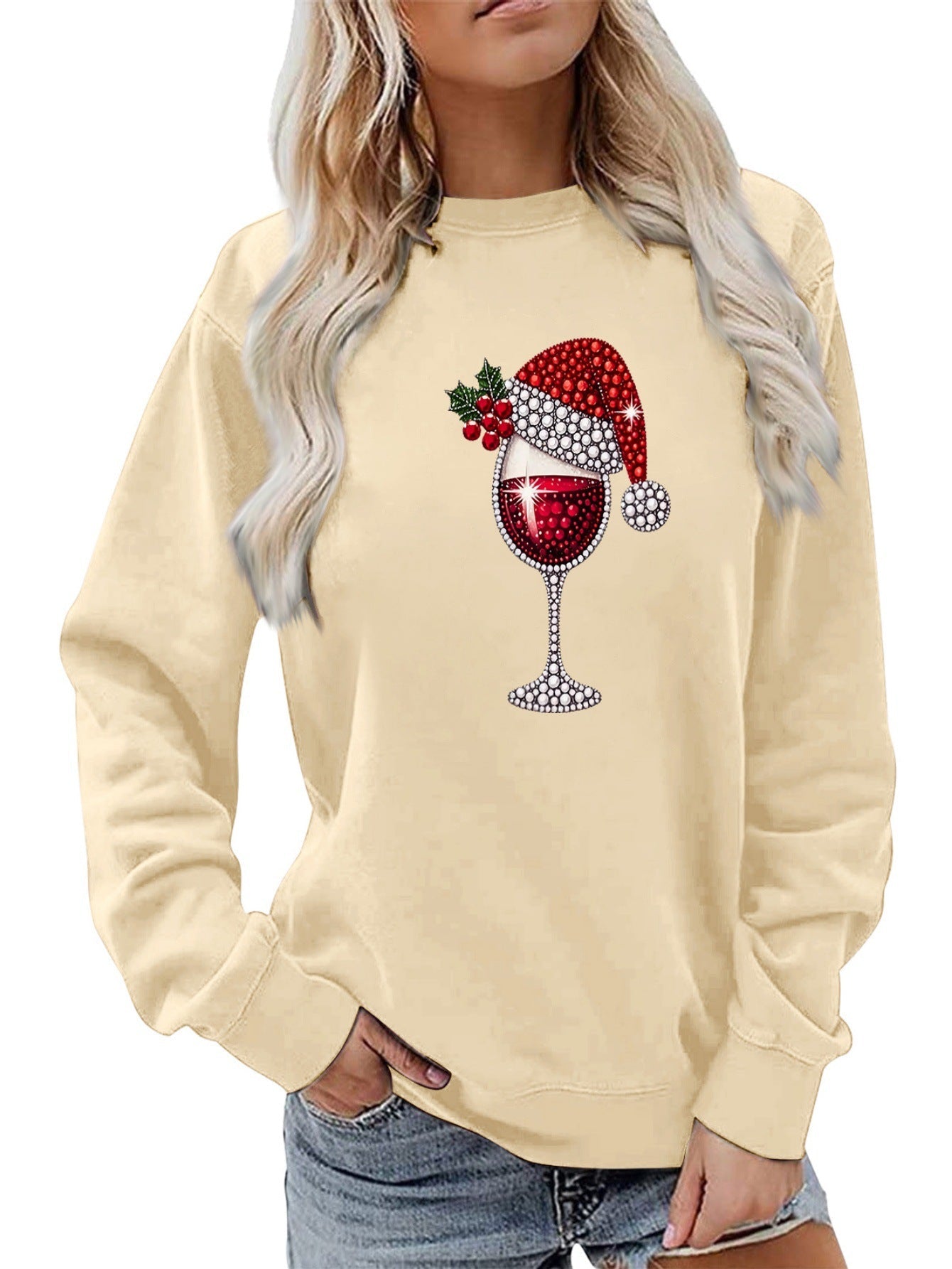 Damen Sweatshirt Weich Innenfutter Weinmotiv Norvielle
