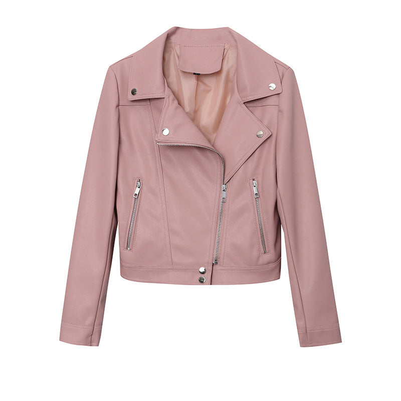 Damen Bikerjacke Kunstleder Asymmetrischer Reißverschluss