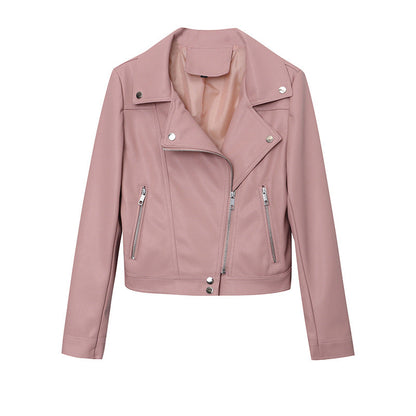 Damen Bikerjacke Kunstleder Asymmetrischer Reißverschluss
