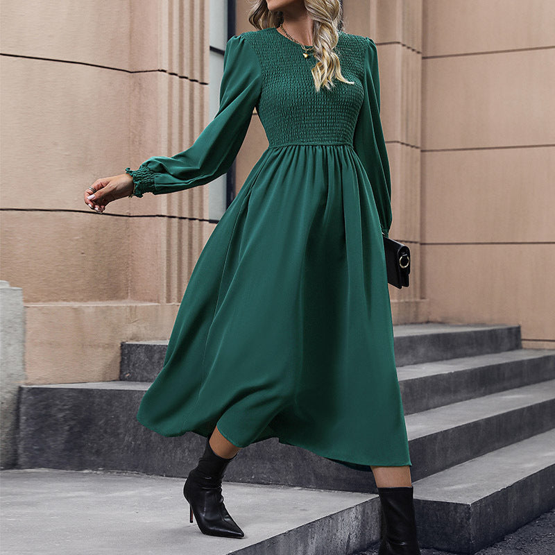 Damen Midikleid Strukturiertes Oberteil Fließender Rock Norvielle