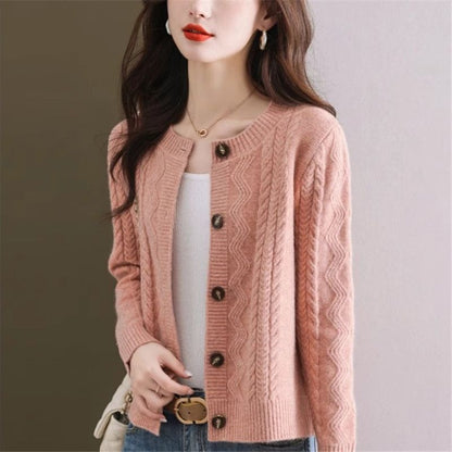 Damen Strickjacke Kuschelig Dekorative Knöpfe Beige