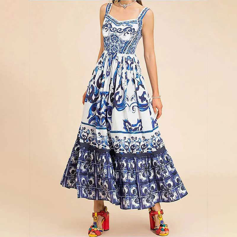 Damen Maxikleid Ornamentales Design Weit Rock Schwarz - Norvielle