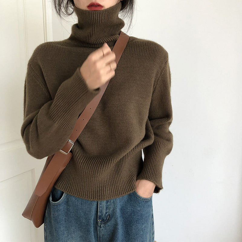 Damen Rollkragenpullover Feinstrick Beige