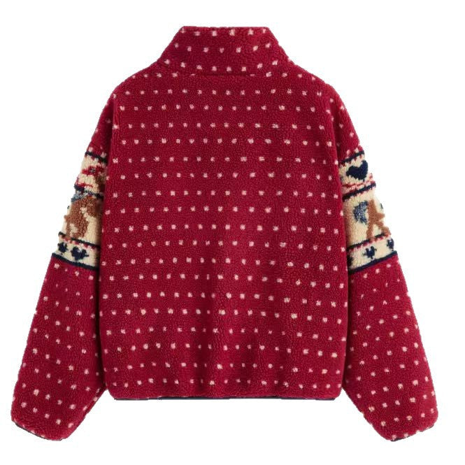 Damen Fleecejacke Tiermuster Hochkragen Norvielle